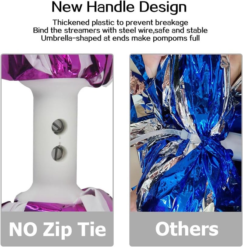 Hooshing 2PCS Pom Poms Cheerleading Professional Cheer Pom Poms with Baton Handle (No Zip Tie) for Cheer Squad Team Sports Spirited Party Dance Training - Image 3